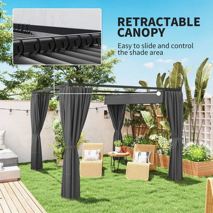 10' x 10' Retractable Pergola Canopy, Metal Outdoor Gazebo, Dark Grey Pergolas at Gallery Canada
