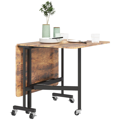 Six-Seater Drop-Leaf Dining Table with Wheels, Rustic Brown