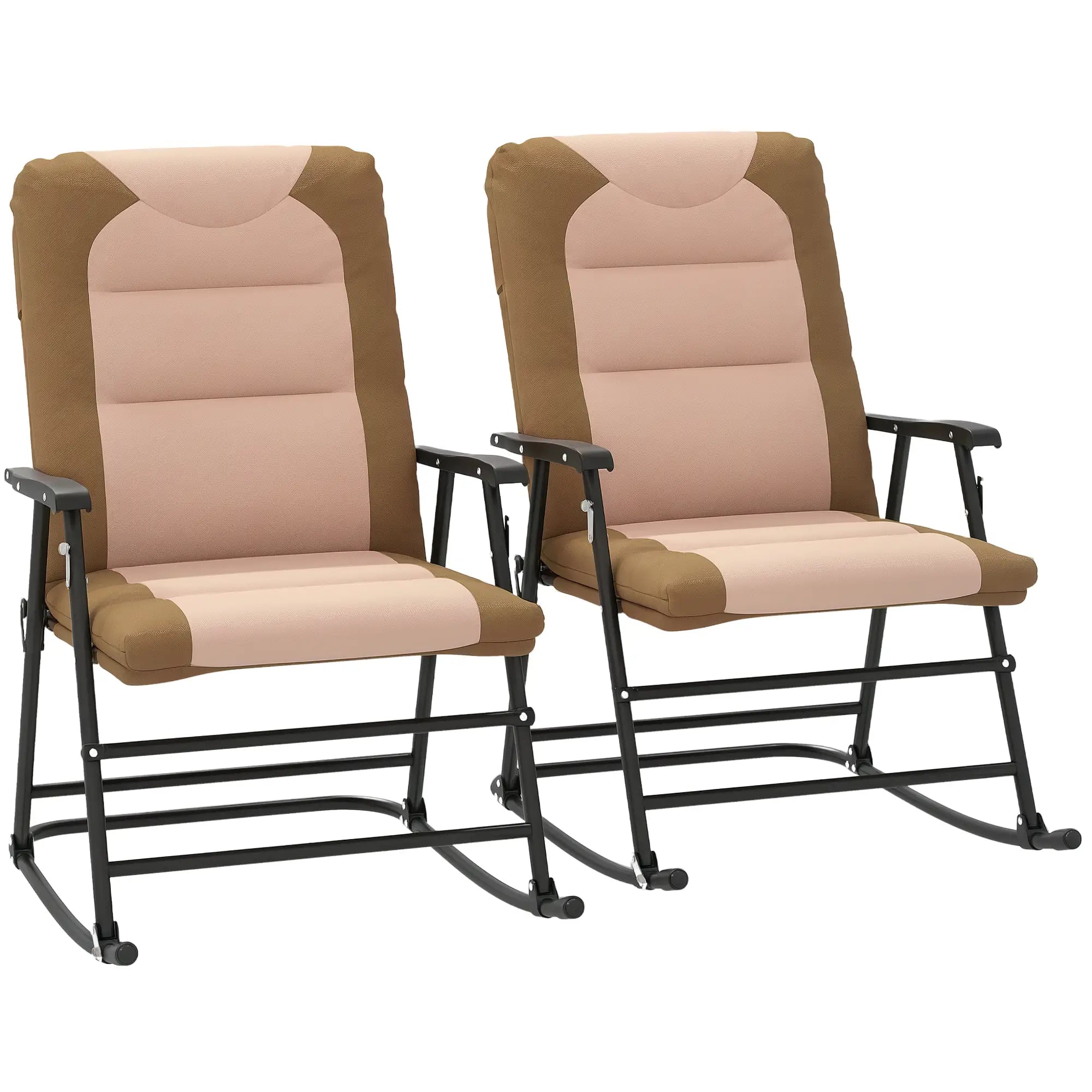 Folding Rocking Chair Set, 2 Padded Rockers with Armrest, Light Brown Outdoor Rocking Chairs at Gallery Canada
