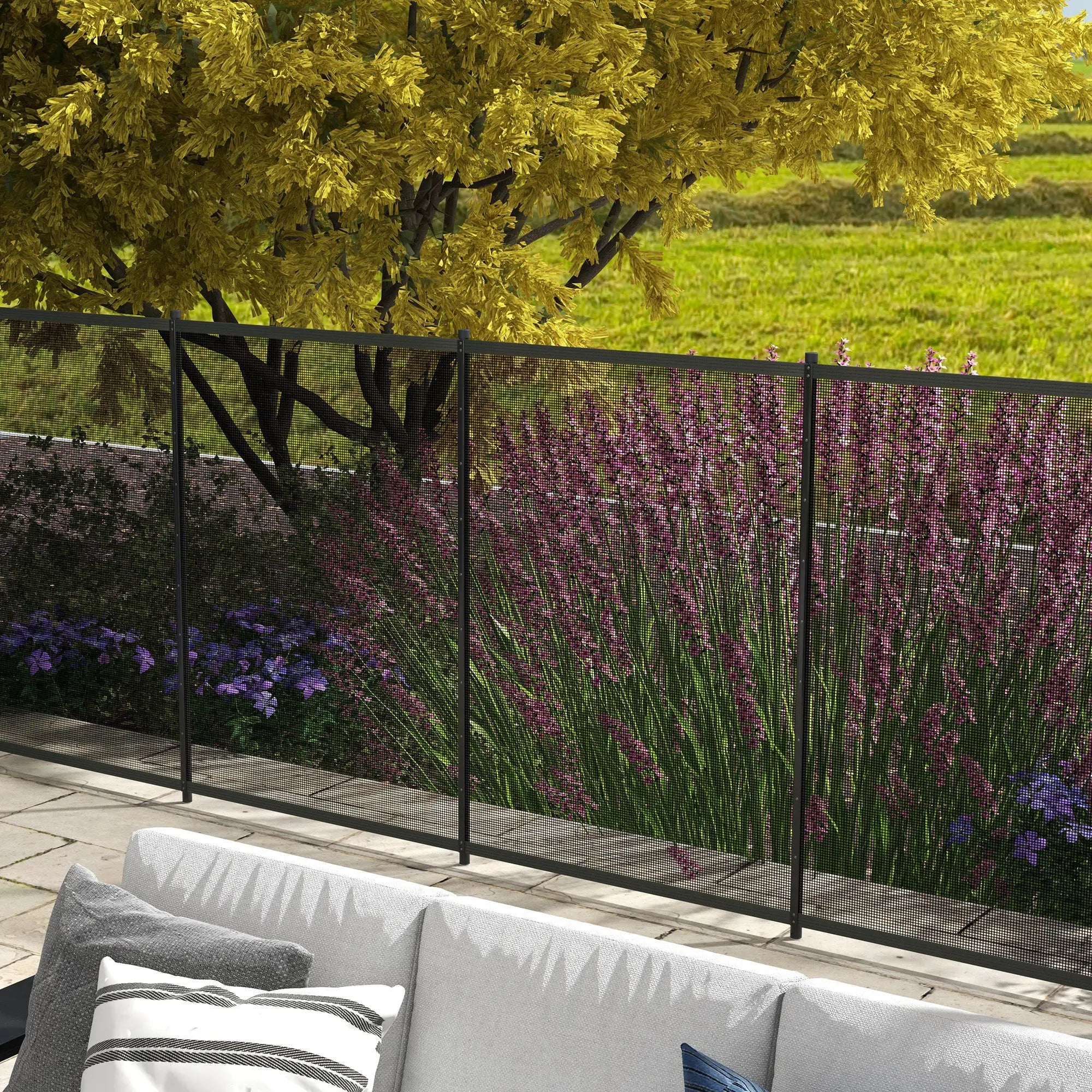 4 Panel Swimming Pool Fence, Aluminum Rustproof, 4' x 12', Black Garden Fences at Gallery Canada