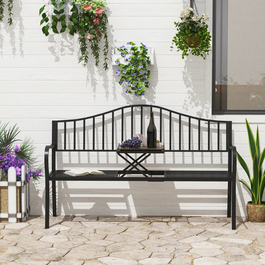 Outdoor Bench, Retractable Table, Metal Frame, Slatted Seat, Black Outdoor Benches Options at Gallery Canada