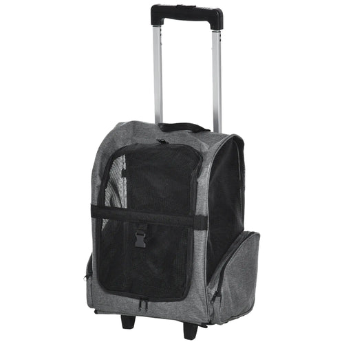 2-in-1 Pet Carrier Backpack, Rolling Wheel, Grey