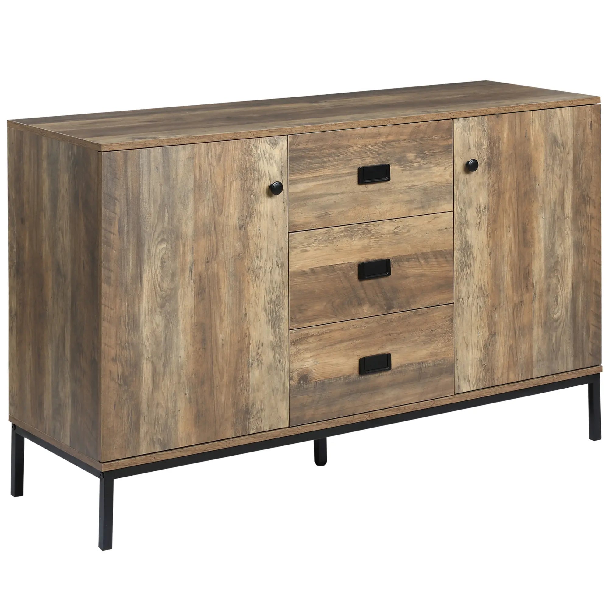 Industrial Sideboard Cabinet, 2 Doors, 3 Drawers, Shelves, Brown Bar Cabinets Brown at Gallery Canada