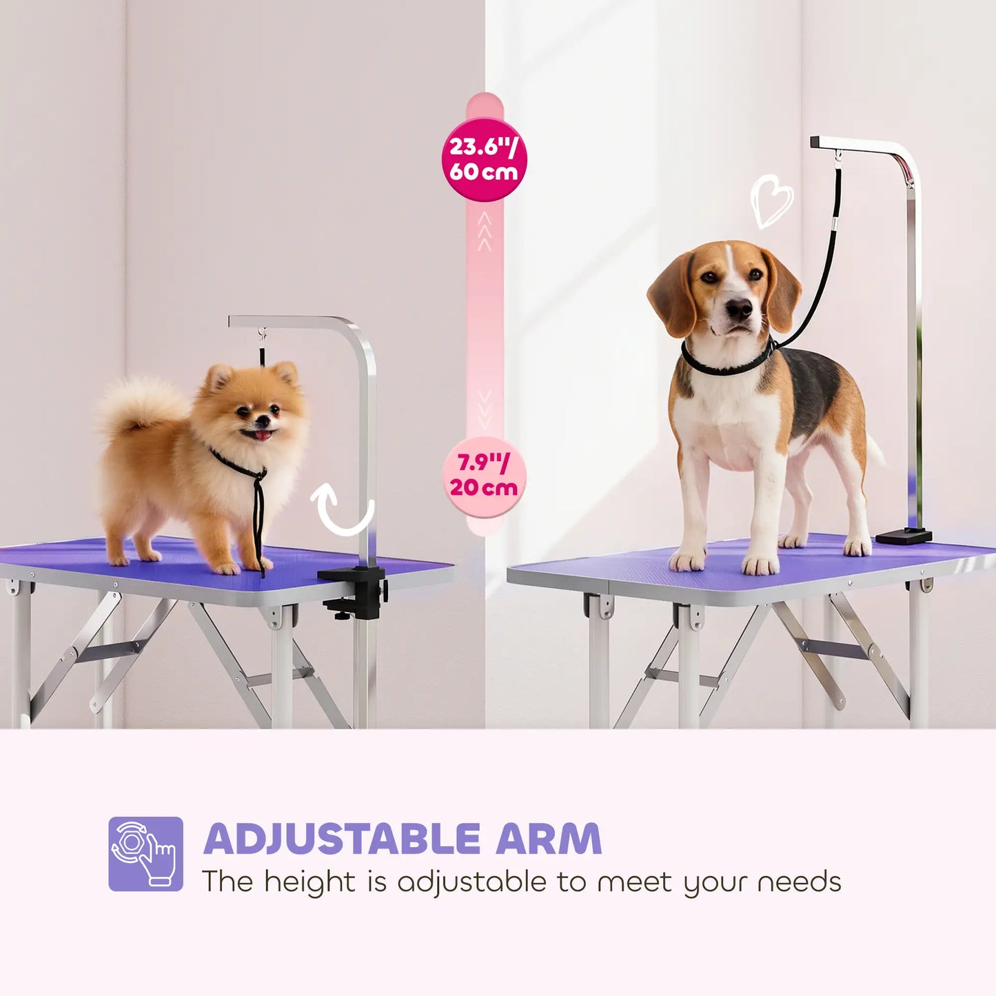 Foldable Pet Grooming Table, Adjustable Arm, Non-Slip, Purple Dog Grooming Tables at Gallery Canada