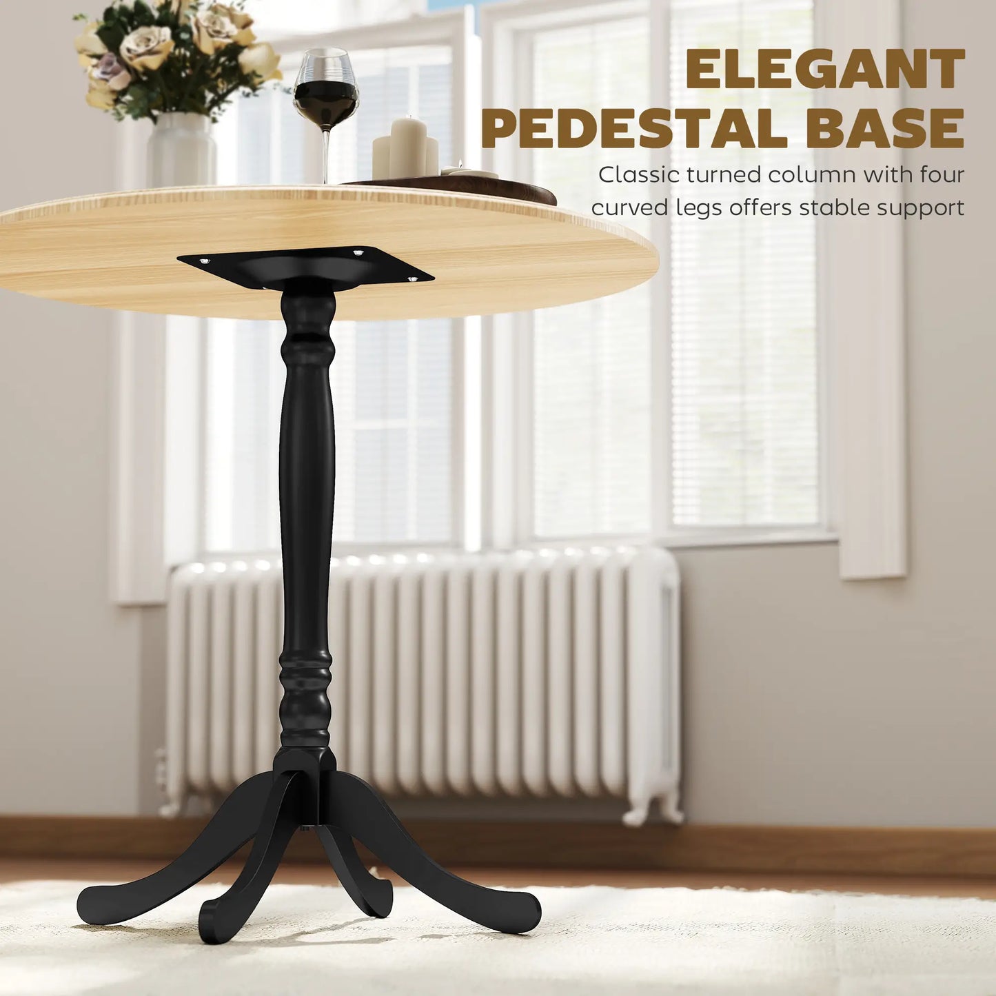 Modern Round Dining Table, 80cm, Natural Wood and Black, Black