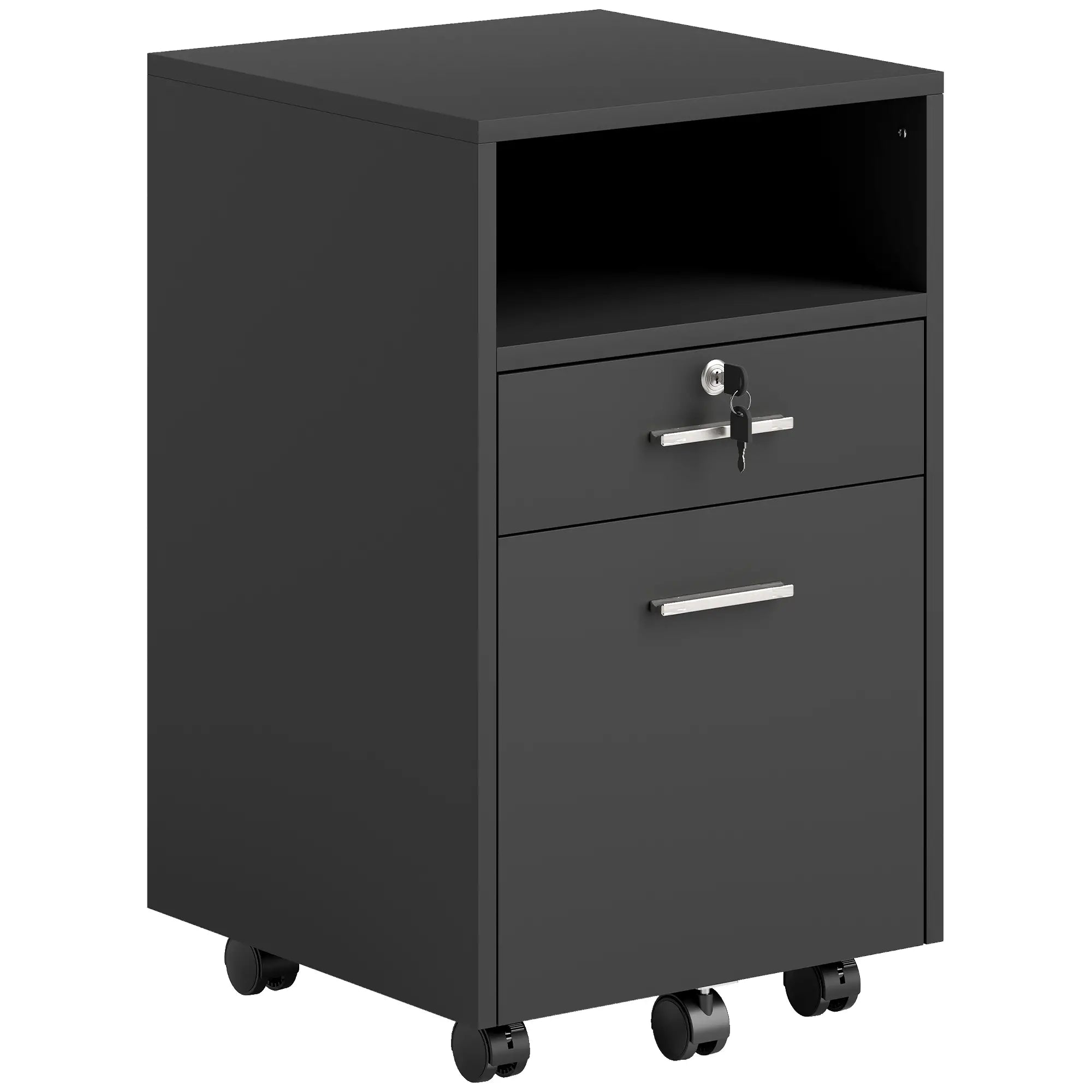 Small 2-Drawer Filing Cabinet, Lockable, on Wheels, A4 Letter Size, Black Office Cabinets & Cupboards Black at Gallery Canada