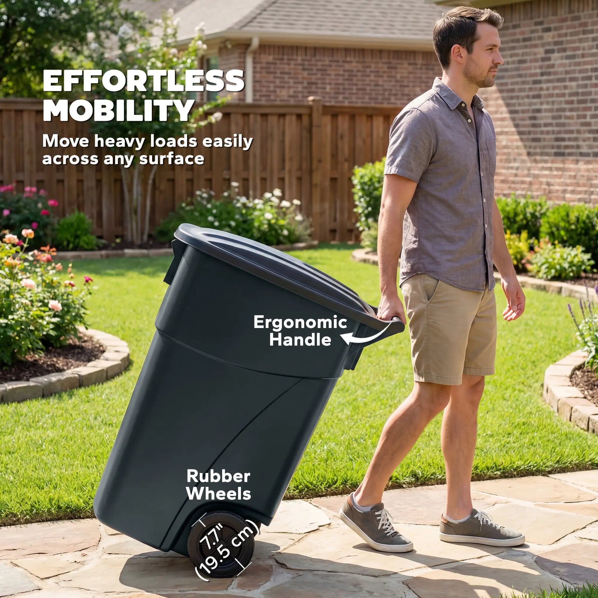 53 Gallon Outdoor Garbage Bin With Lid, Wheels, Handle, Dark Grey Garden Accessories at Gallery Canada