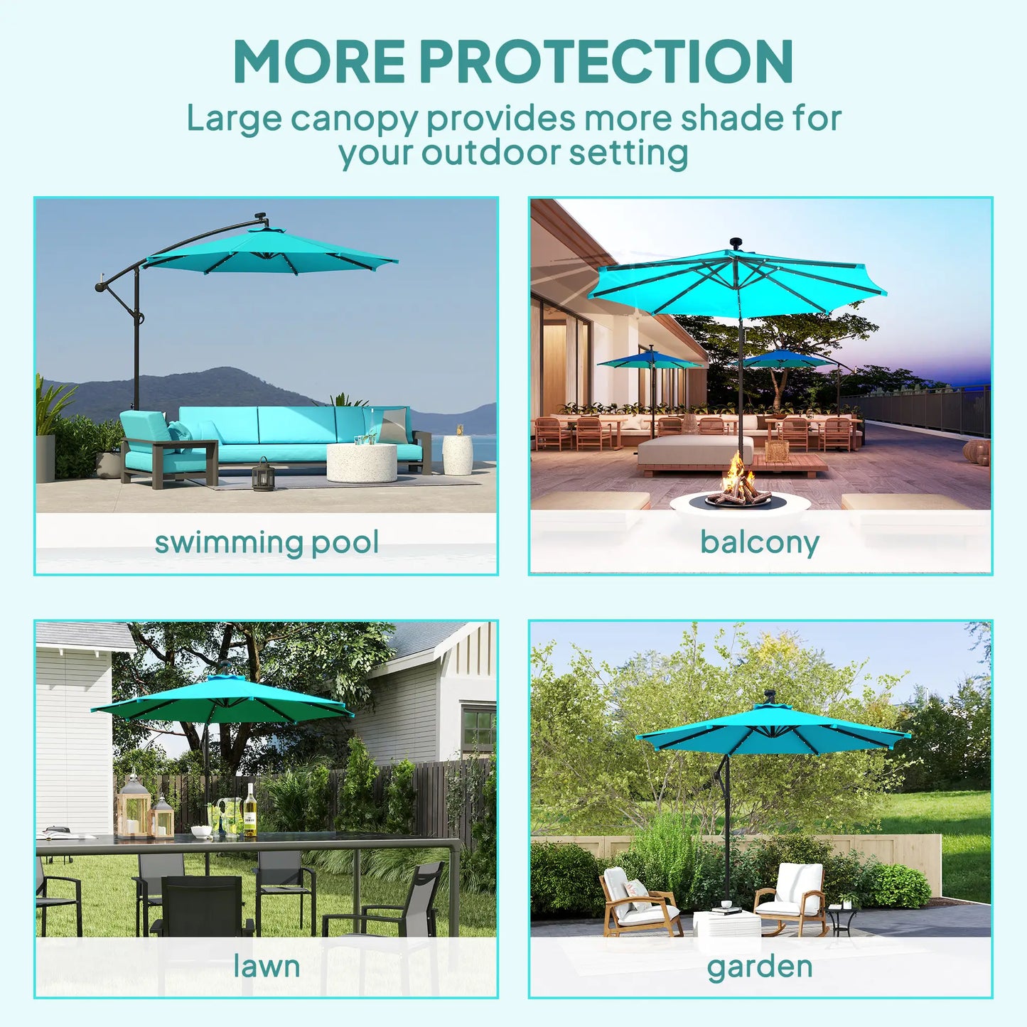 10ft Outdoor Cantilever Umbrella, Solar Lights, Adjustable Angle, Turquoise Offset Cantilever Umbrellas at Gallery Canada