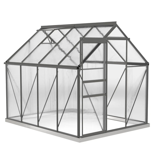 6' x 8' x 6.5' Polycarbonate Greenhouse, Walk-in, Adjustable Roof Vent, Charcoal Grey Walk In Greenhouses Clear, Charcoal Grey at Gallery Canada