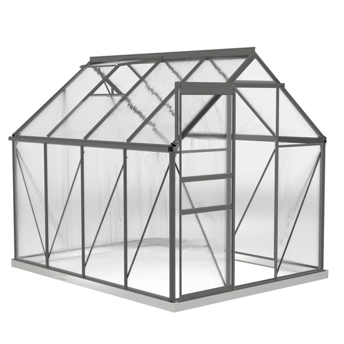 6' x 8' x 6.5' Polycarbonate Greenhouse, Walk-in, Adjustable Roof Vent, Charcoal Grey