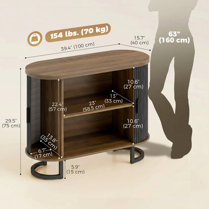 Sideboard Buffet Cabinet with Curved Tambour Doors, Brown/Black