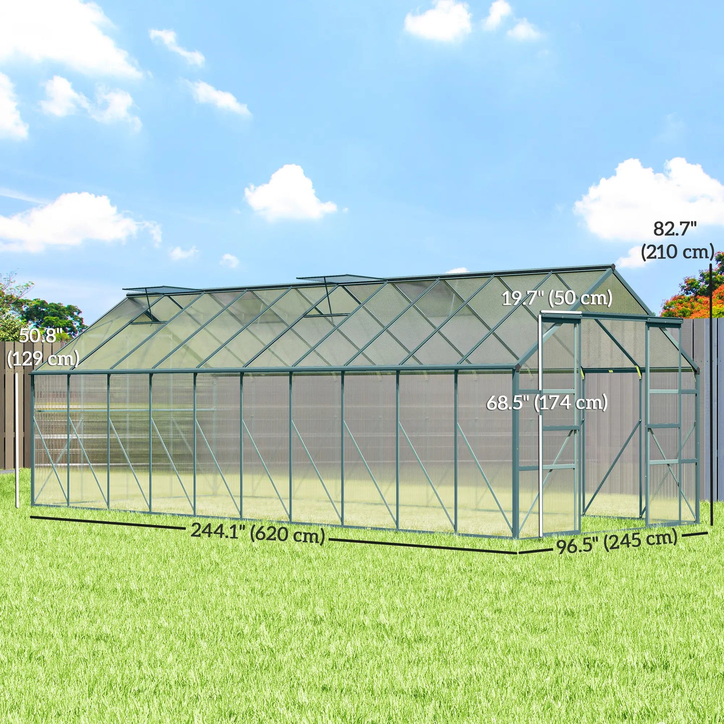 Aluminum Greenhouse, Polycarbonate Walk-In, 20' x 8', Green Walk In Greenhouses at Gallery Canada