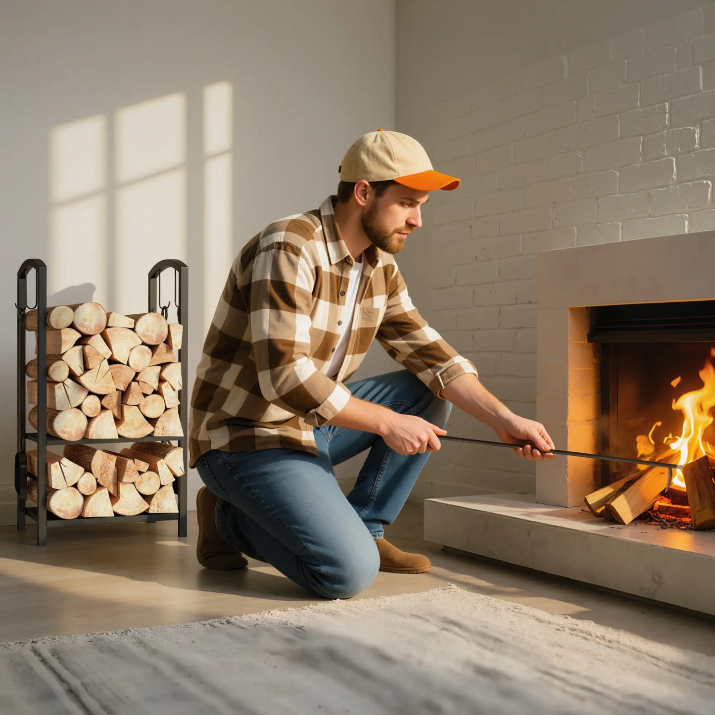 16" 2-Tier Firewood Log Rack, Storage Holder with Tools, Black Firewood Racks at Gallery Canada
