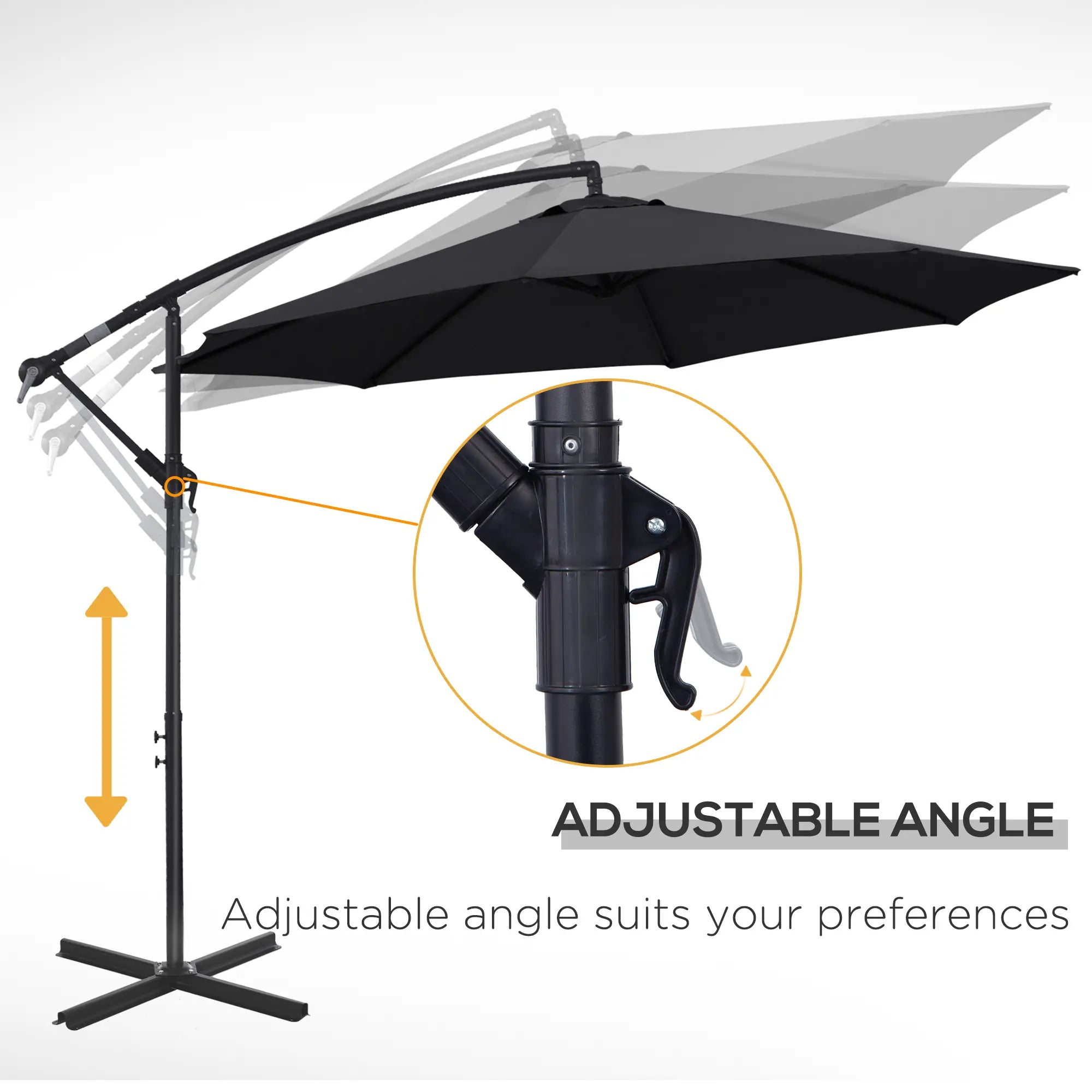 9.7ft Offset Patio Umbrella, 8 Ribs, Crank Handle, Black Offset Cantilever Umbrellas at Gallery Canada