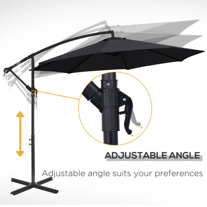 9.7ft Offset Patio Umbrella, 8 Ribs, Crank Handle, Black Offset Cantilever Umbrellas at Gallery Canada