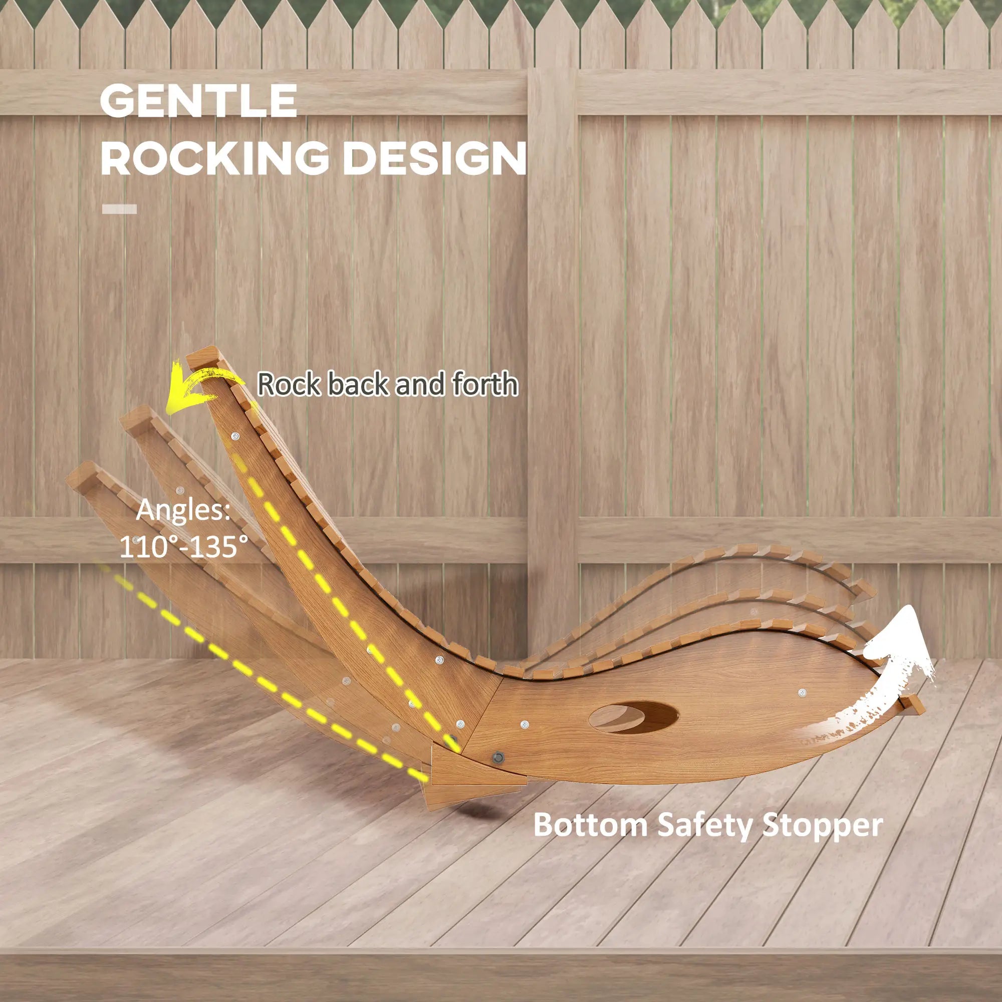 Outdoor Rocking Chair, Wooden Slatted Seat, 51.2