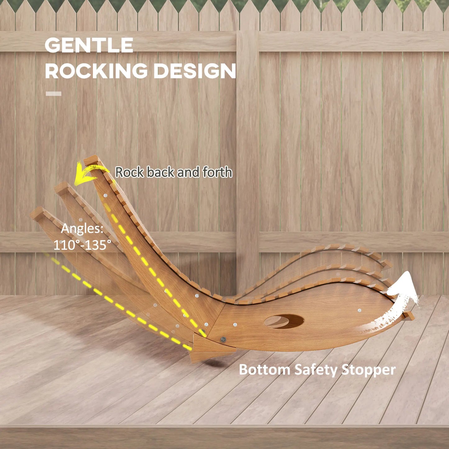 Outdoor Rocking Chair, Wooden Slatted Seat, 51.2" x 23.6" x 23.6", Teak Outdoor Rocking Chairs at Gallery Canada