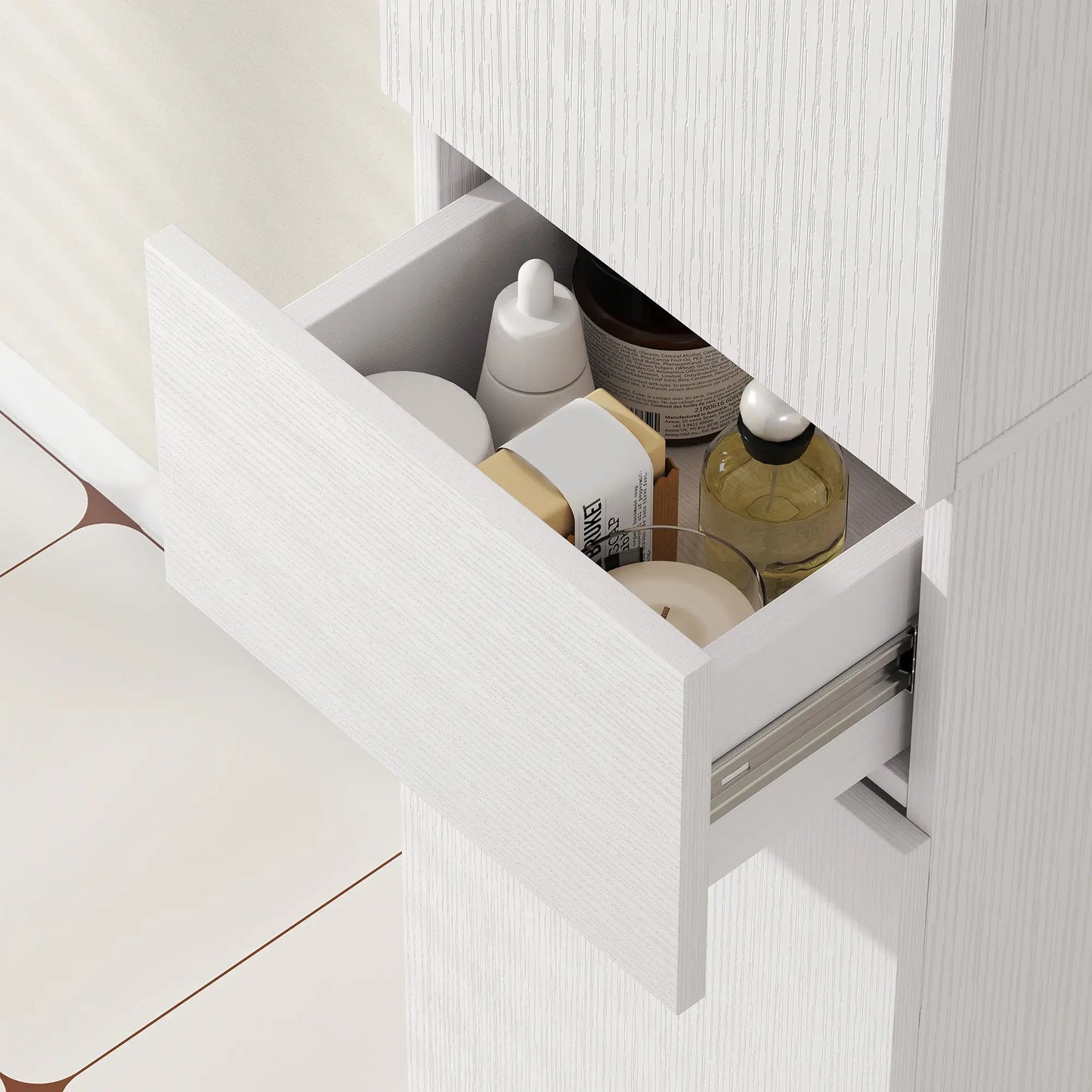 Tall Bathroom Cabinet, 2 Cupboards And Drawer, Adjustable Shelves, White