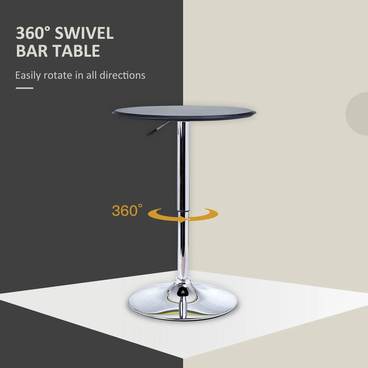 Round Bar Table, Adjustable Height, Faux Leather Top, Chrome Base, Black Bar Tables & Dining Tables at Gallery Canada