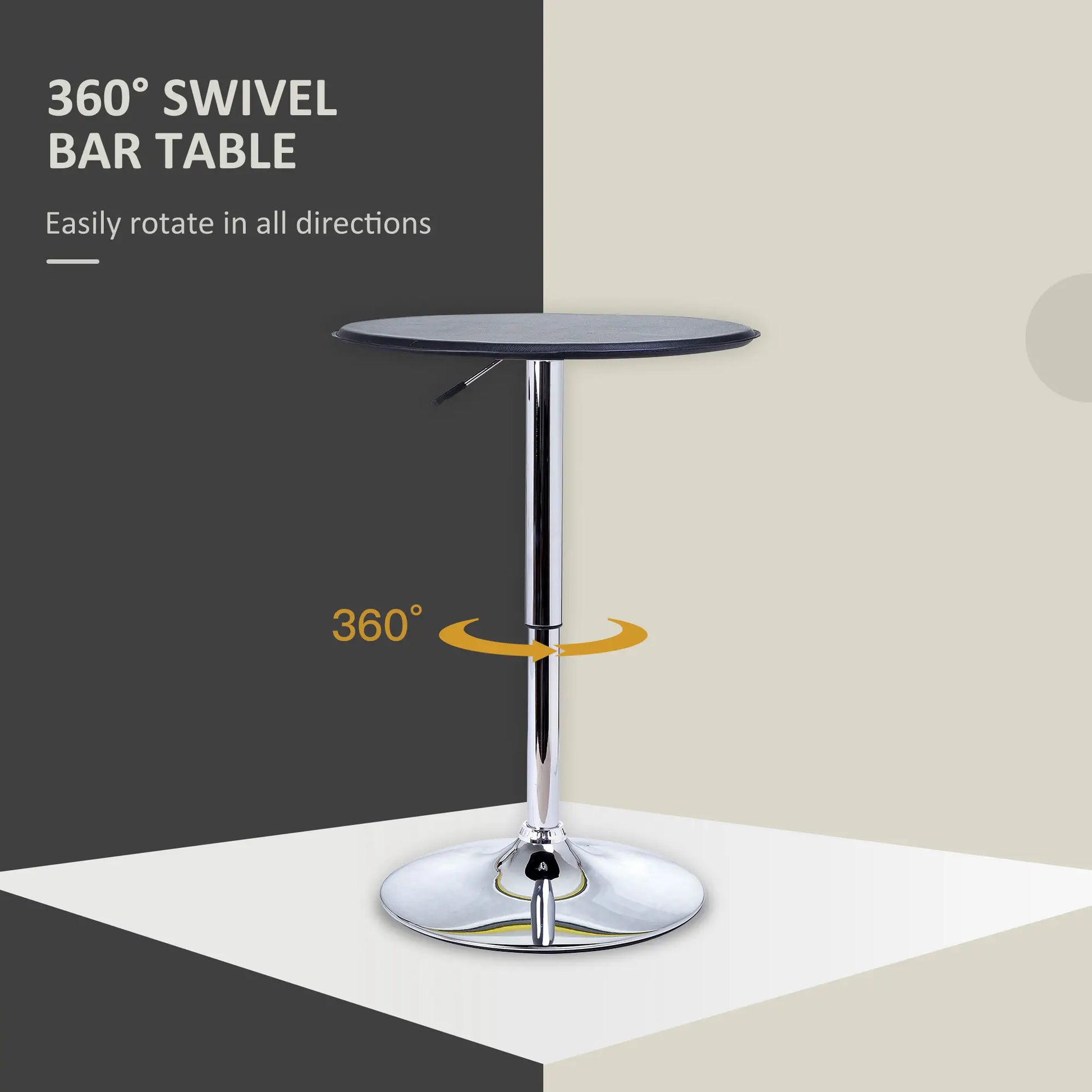 Round Bar Table, Adjustable Height, Faux Leather Top, Chrome Base, Black Bar Tables & Dining Tables at Gallery Canada