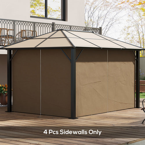 4-Panel Replacement Gazebo Curtains Gazebo Privacy Sidewall for 10' x 13' Canopy, Hooks/C-Rings Included, Dark Brown