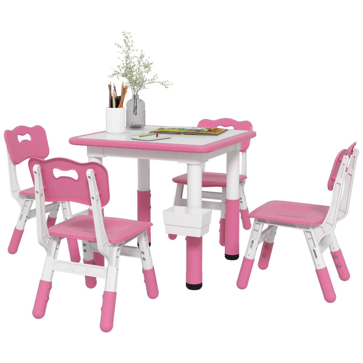 5 Pc Toddler Table and Chair Set, Adjustable Height, Pink Kids Table Sets at Gallery Canada