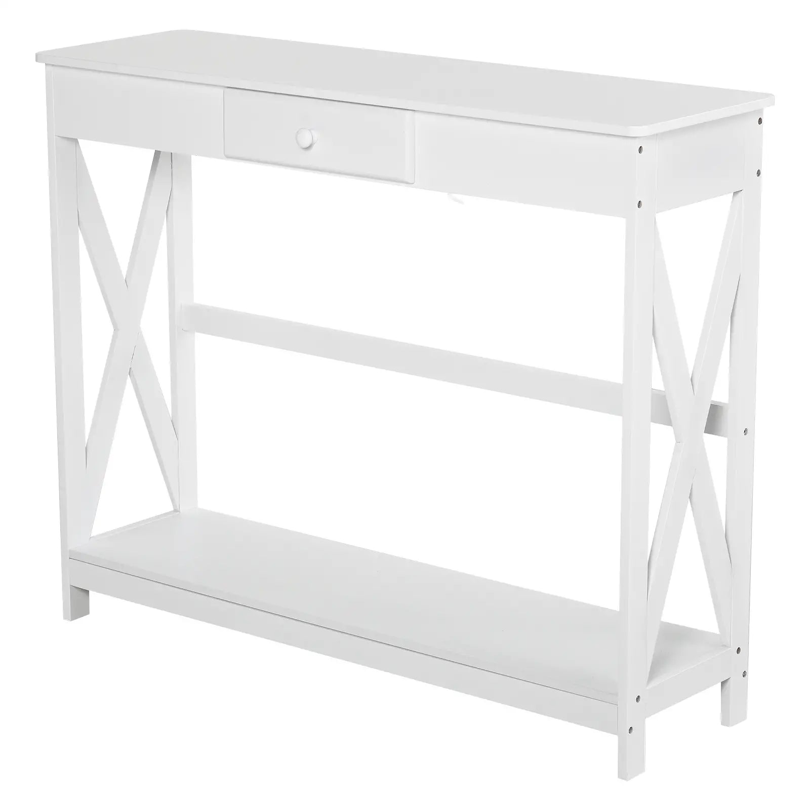 39" Console Table, 2 Tier X-Design, Narrow Entryway Table with Drawer, White Console Tables at Gallery Canada