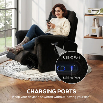 Power Recliner Chair, Fabric, USB Ports, Swivel & Rocking, Black Sofas & Reclining Chairs at Gallery Canada