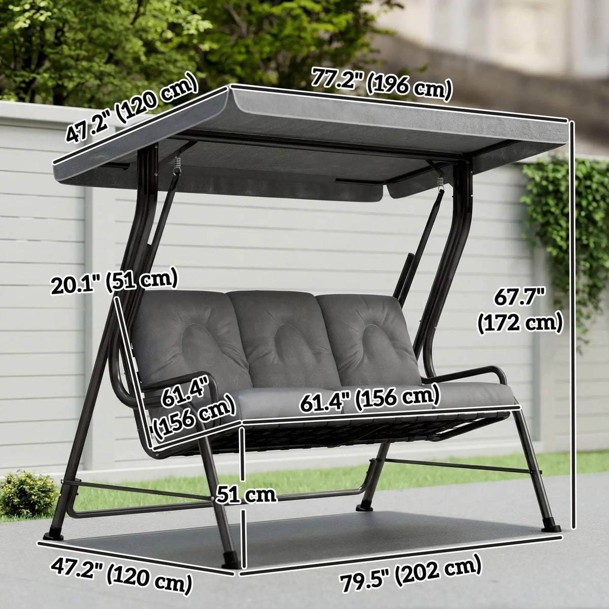 3-Person Patio Swing Chair With Canopy, Light Grey Porch Swings with Canopy at Gallery Canada