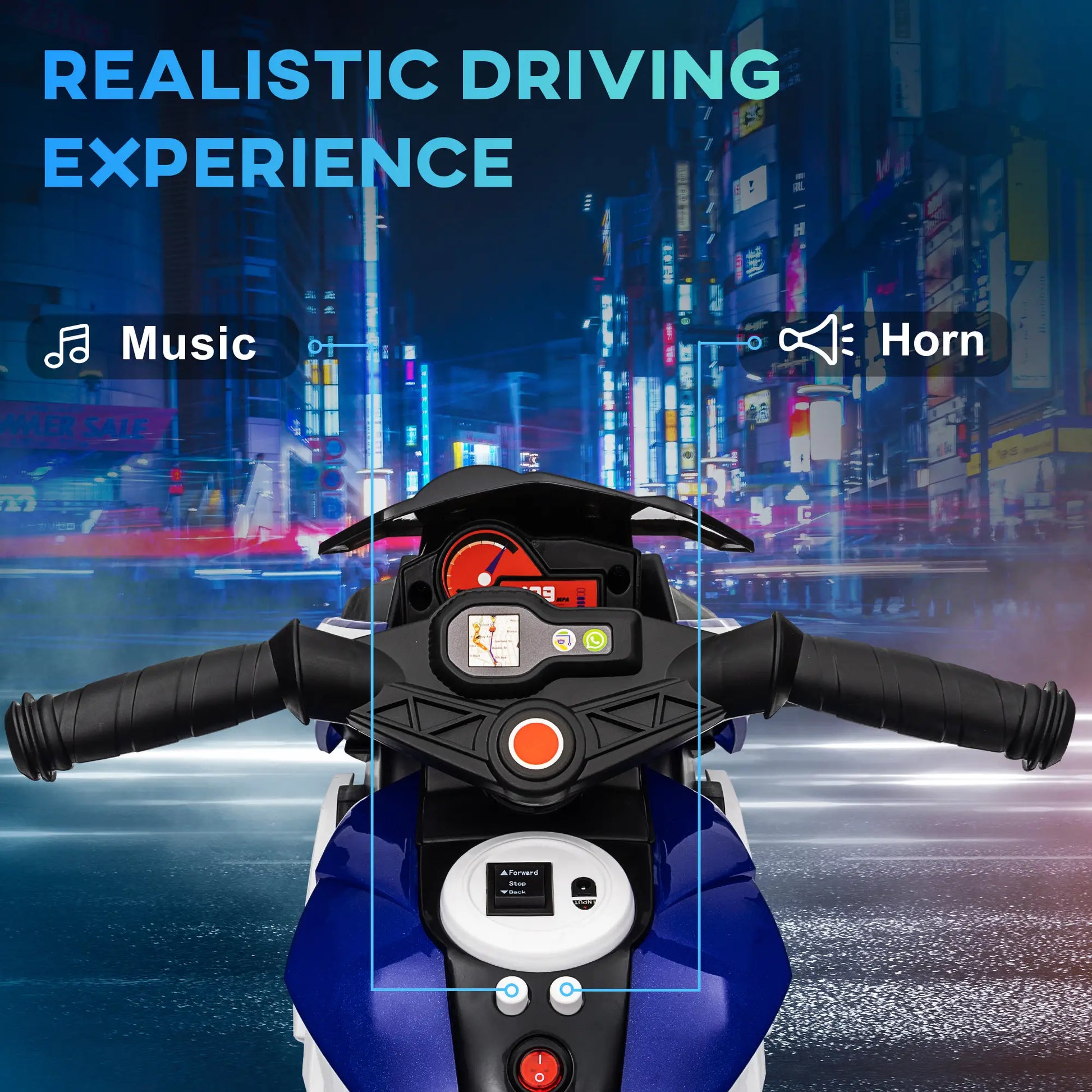 Kids Electric Motorcycle Ride-On Toy, 3 Wheels, Music, Horn, Lights, Blue Electric Motorcycles at Gallery Canada