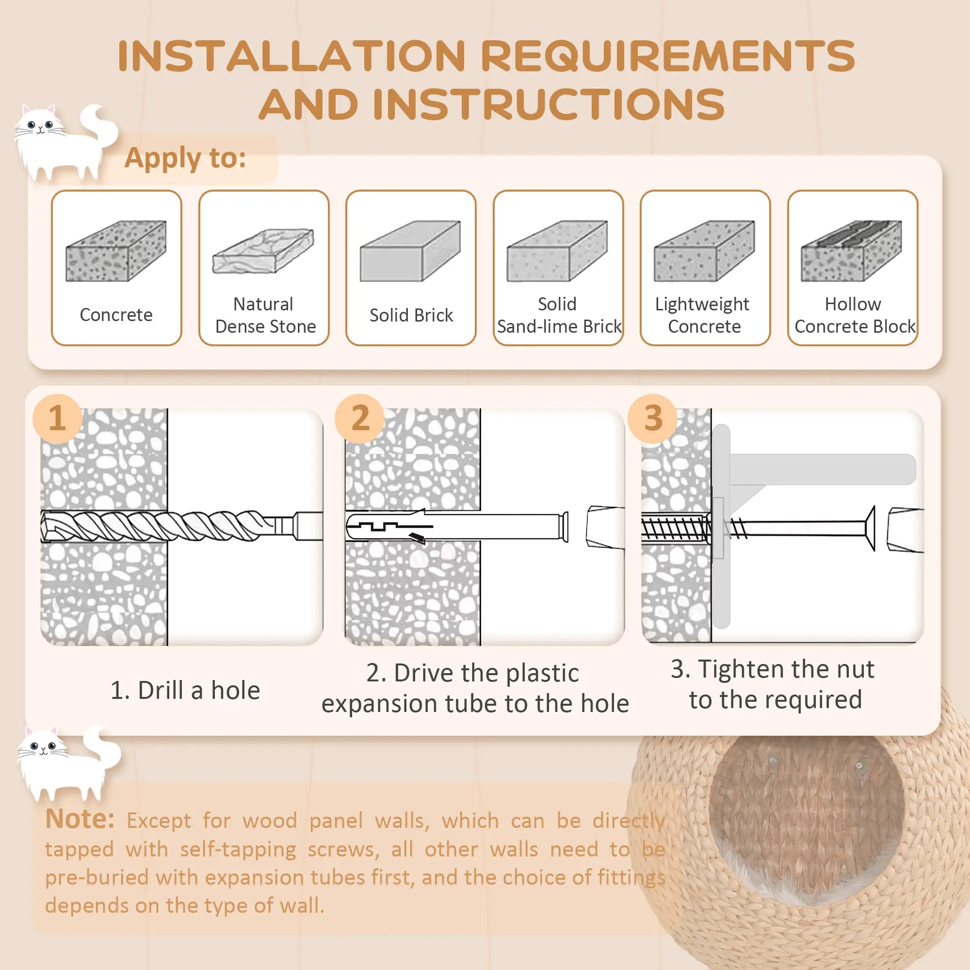 Cat Wall Shelf with Washable Cushion, Wall Mounted Cat Condo, Beige Cat Climbing Wall at Gallery Canada