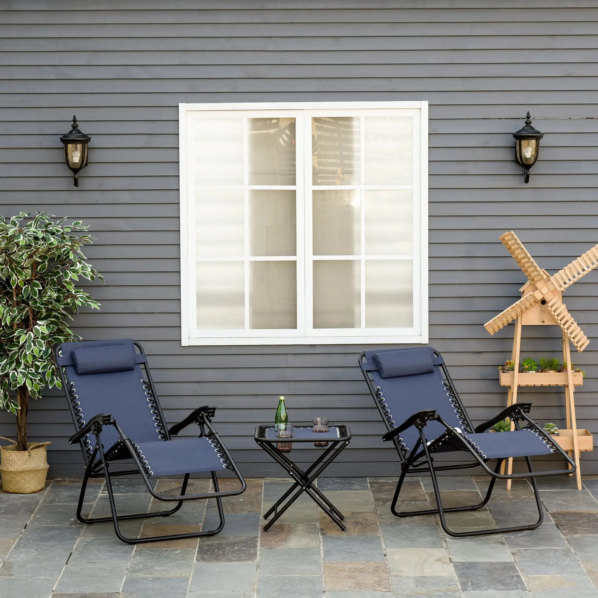 Zero Gravity Chair Set of 2, Patio Chair with Side Table, Blue Lounger Chairs at Gallery Canada