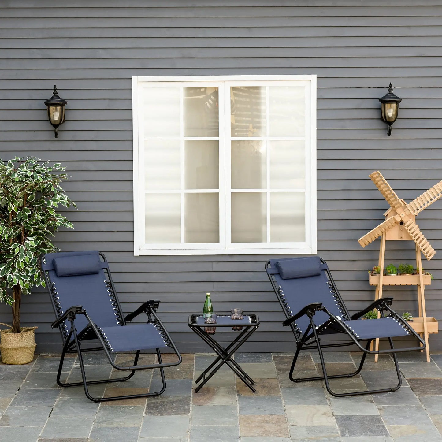 Zero Gravity Chair Set of 2, Patio Chair with Side Table, Blue Lounger Chairs at Gallery Canada