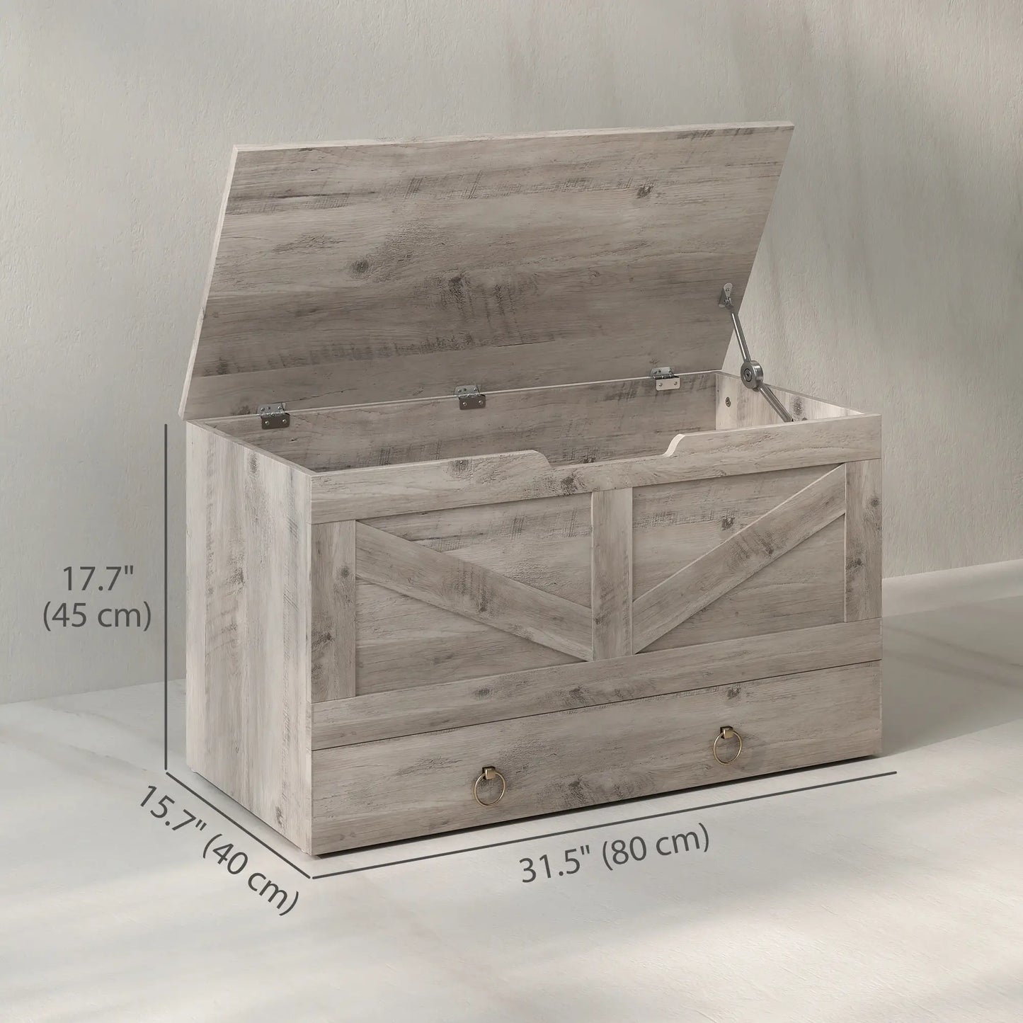 31.5 Inches Storage Chest, Wooden Box, Grey Wood Grain Storage Cabinets at Gallery Canada