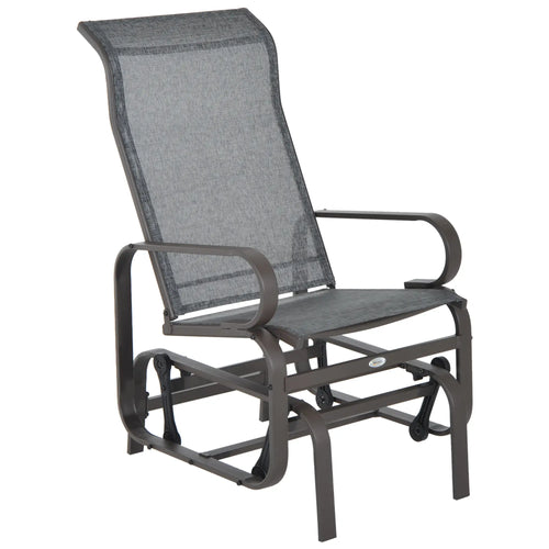 Patio Glider with Breathable Mesh, Outdoor Rocking Chair, Brown Grey