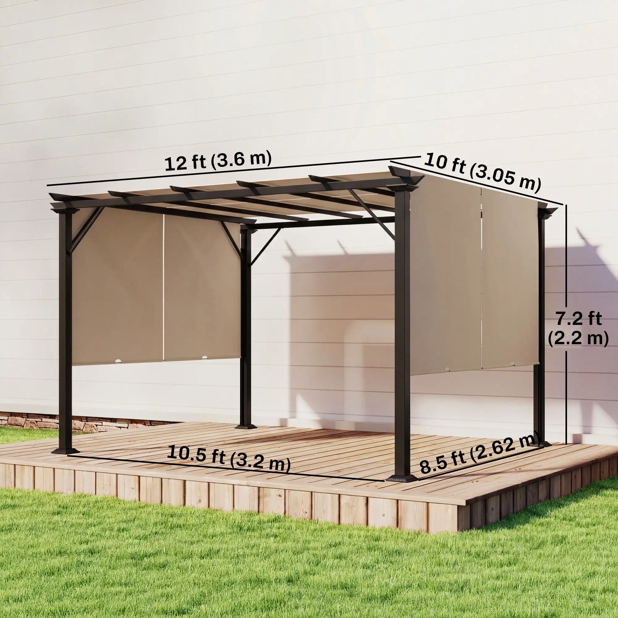 12' x 10' Outdoor Gazebo, Retractable Canopy, Steel Frame, Light Brown Pergolas at Gallery Canada