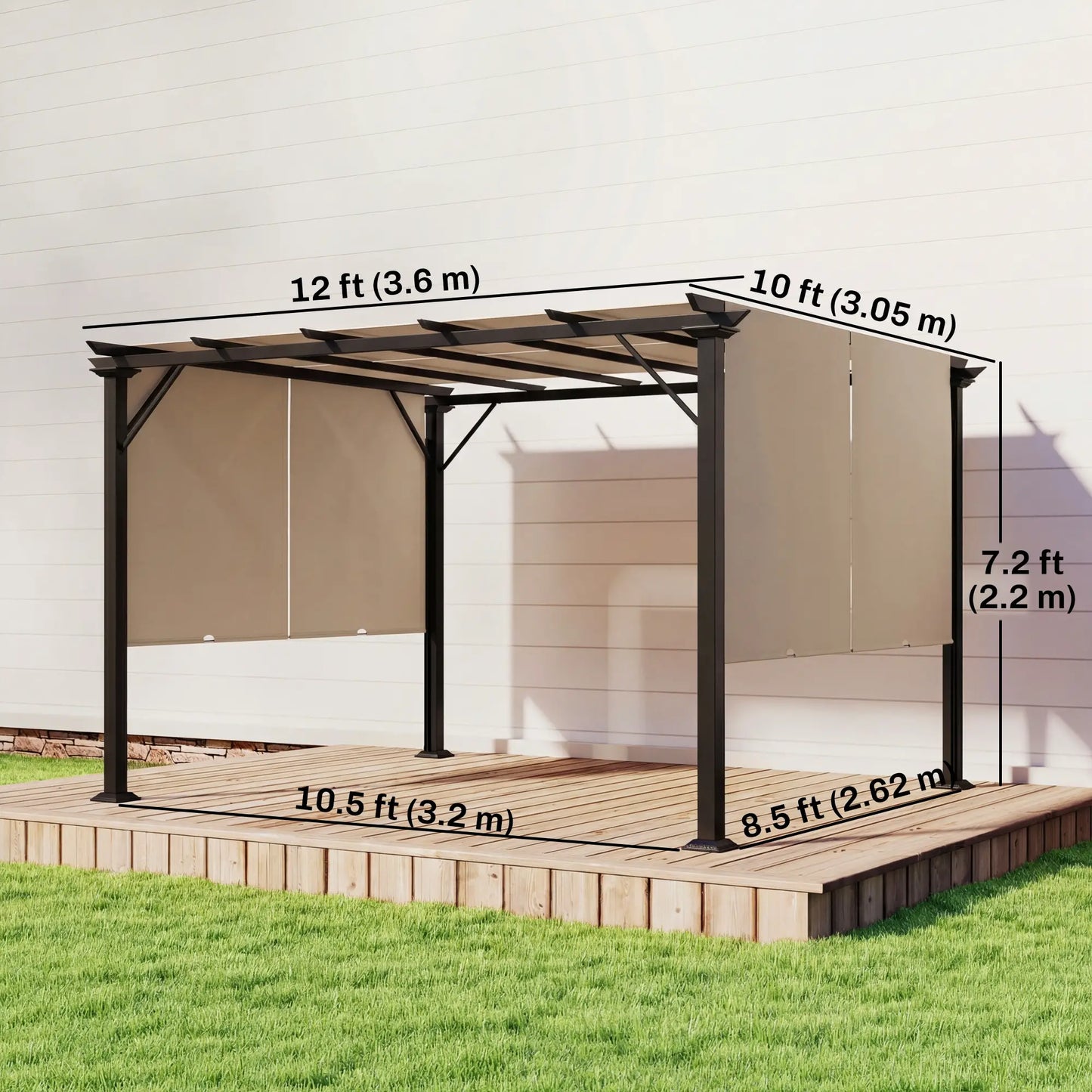 12' x 10' Outdoor Gazebo, Retractable Canopy, Steel Frame, Light Brown Pergolas at Gallery Canada