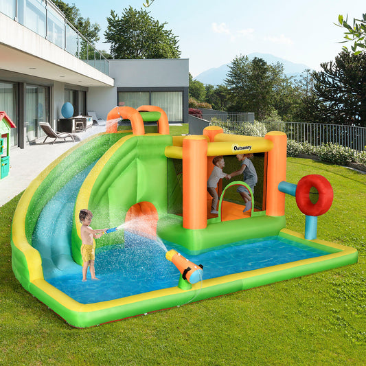 8-in-1 Inflatable Water Slide, Kids Castle Bounce House Includes Slide, Trampoline, Pool, Water Gun, Ball-target, Boxing Post, Tunnel with Carry Bag, 750W Air Blower - Gallery Canada