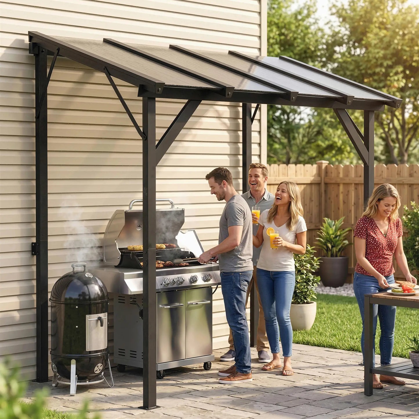 Hardtop Grill Gazebo, Lean-To BBQ Shelter With Polycarbonate Roof BBQ Grill Gazebos at Gallery Canada