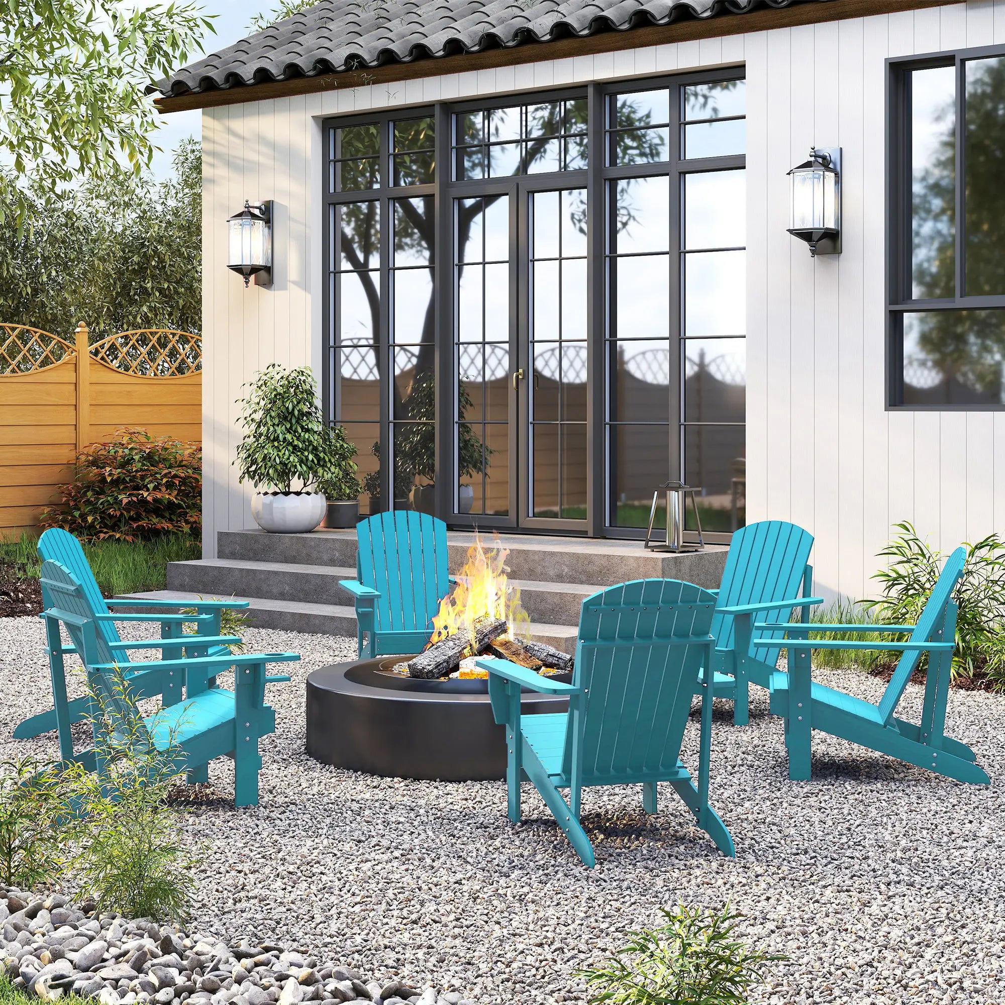 Classic Adirondack Chair, Garden Deck Chair with Cup Holder, Turquoise Patio Chairs at Gallery Canada