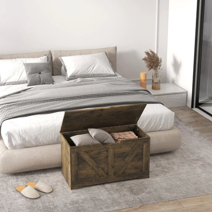 31.5 Inches Wooden Storage Chest, 2 Safety Hinges, Brown Wood Grain Storage Cabinets at Gallery Canada