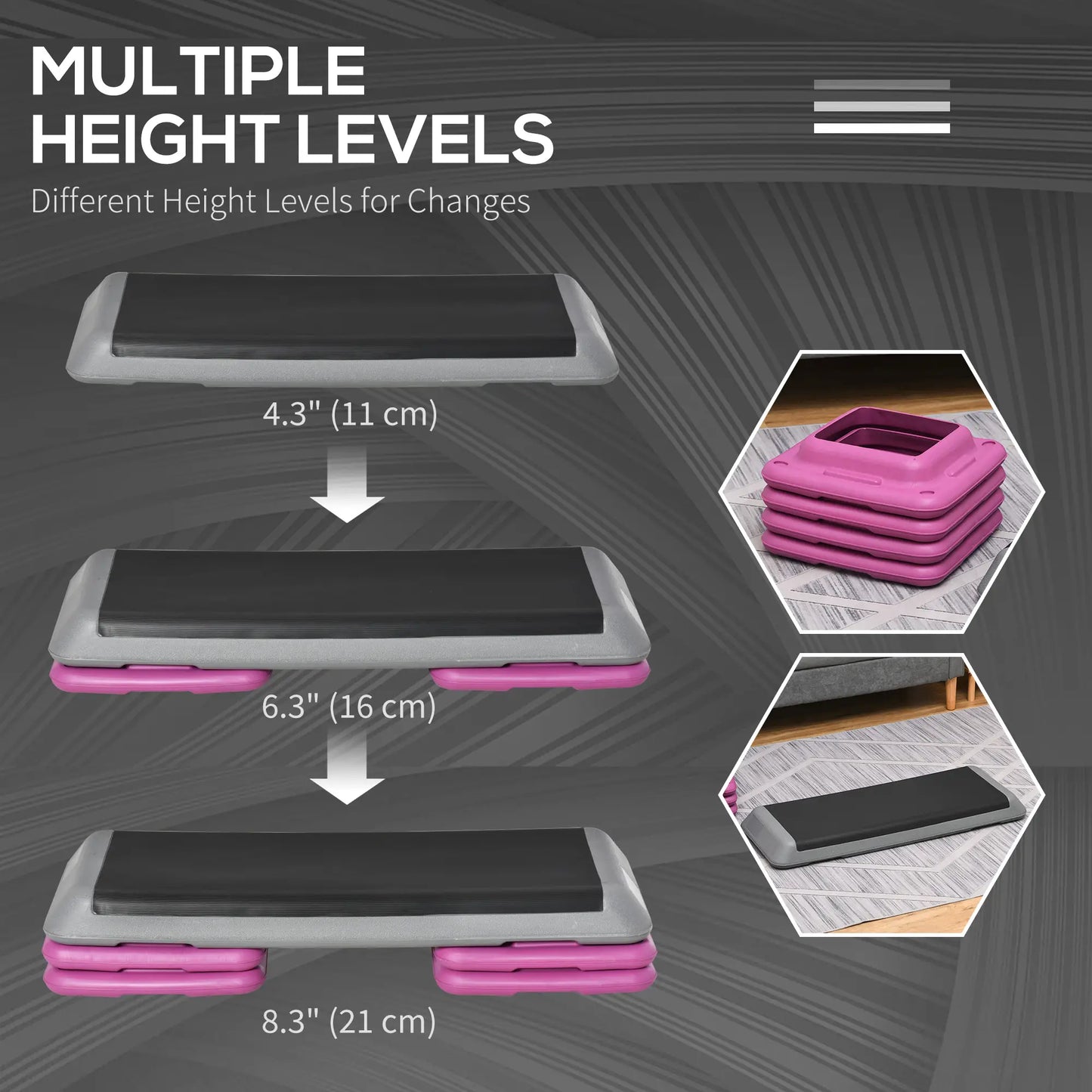 43" Adjustable Aerobic Stepper, 3 Level Risers, Cardio Fitness, Black Purple Aerobic Equipment at Gallery Canada