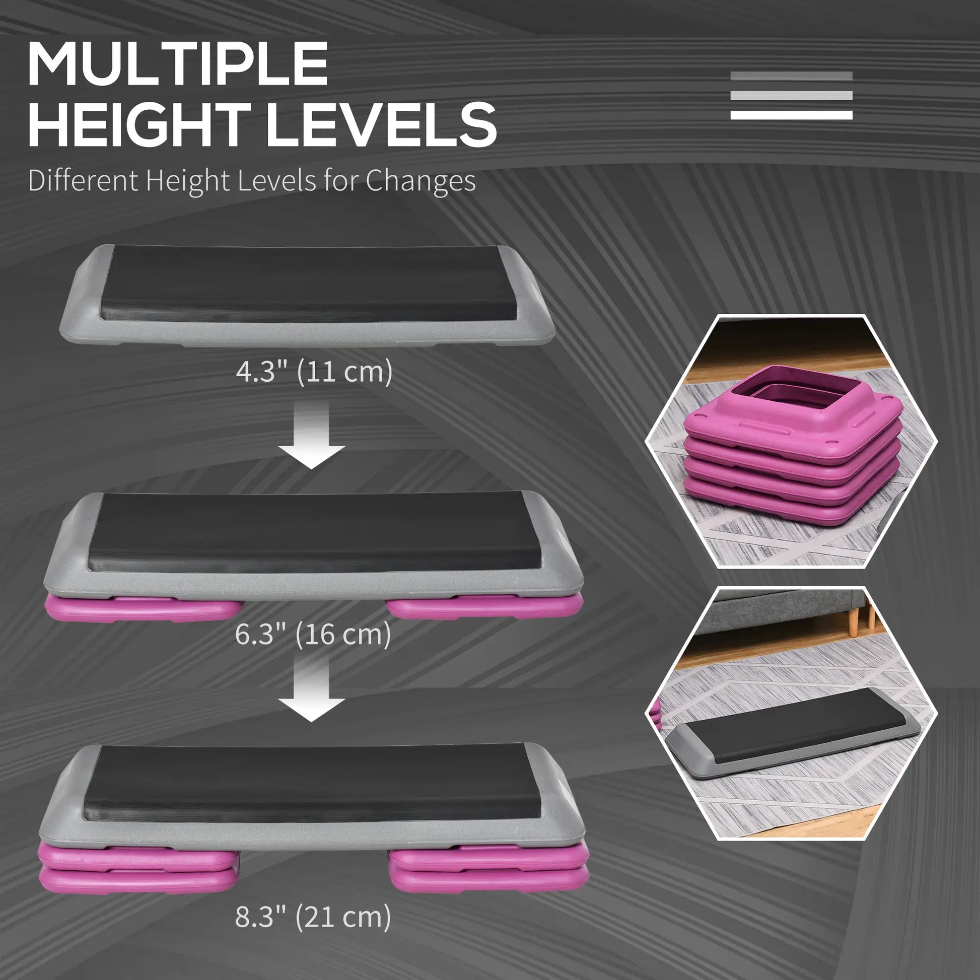 43" Adjustable Aerobic Stepper, 3 Level Risers, Cardio Fitness, Black Purple Aerobic Equipment at Gallery Canada