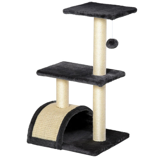28" Cat Tree with Scratching Post, Pad, Toy Ball, Grey Cat Towers Grey, Cream white at Gallery Canada