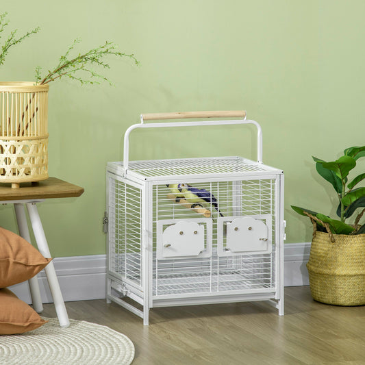 Bird Travel Carrier Cage for Parrots Conures African Grey Cockatiel Parakeets with Stand Perch, Stainless Steel Bowls, Pull Out Tray, White - Gallery Canada