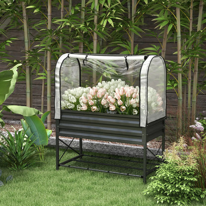 Metal Raised Garden Bed With Cover, With Bottom Shelf And Liner, Black Elevated Garden Beds at Gallery Canada