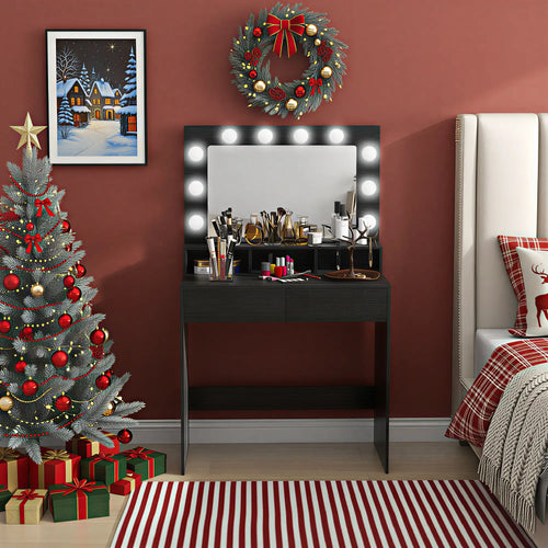 Vanity Table, Makeup Dressing Table with LED Lighting Mirror, Drawers, for Bedroom, Black