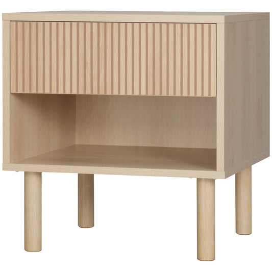 Modern Bedside Table with Drawer, Open Shelf, Natural Bedside Tables Natural at Gallery Canada