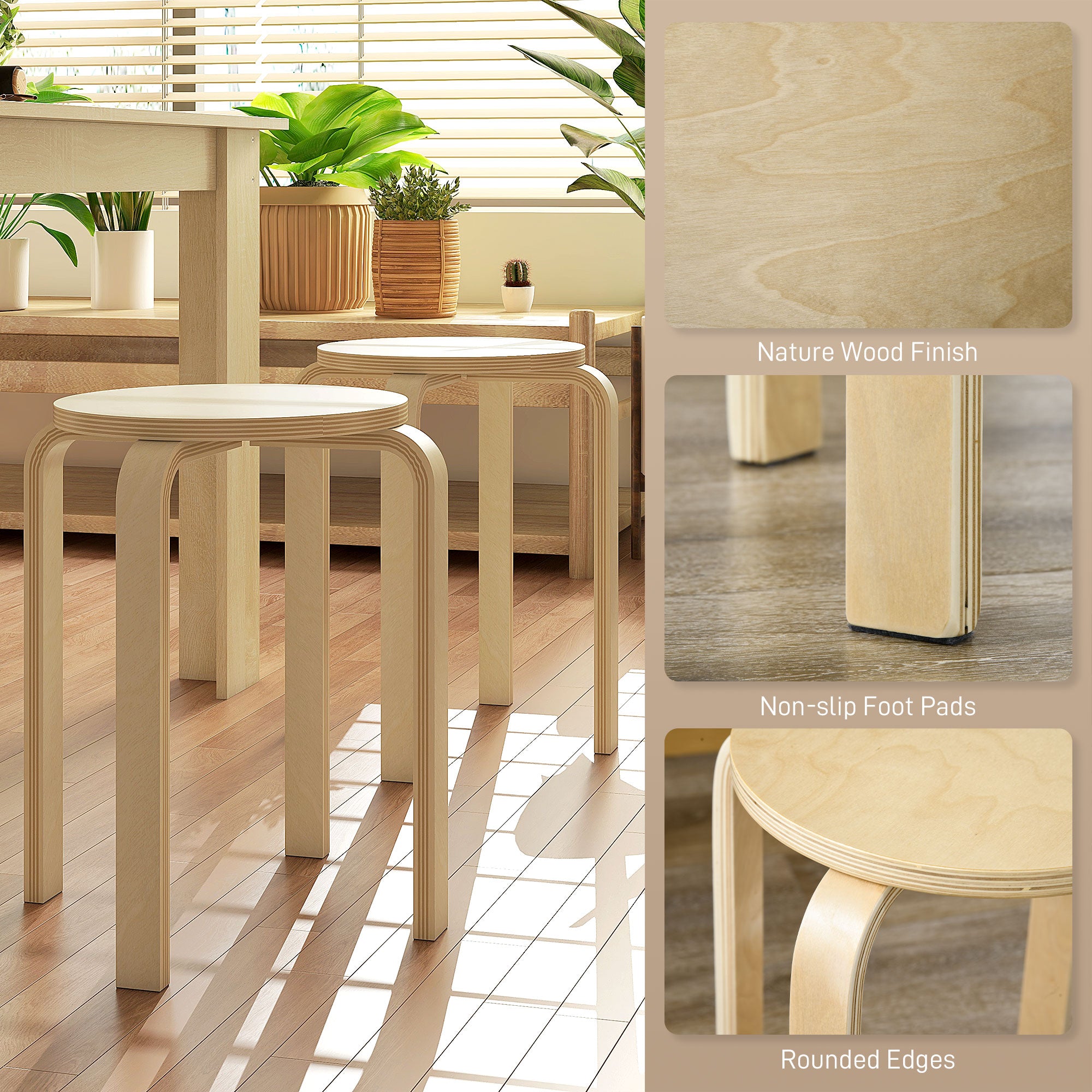 Round Stackable Chairs Set of 4, 18-Inch Backless Stacking Stools for Kitchen, Dining Room, Office, Outdoors Bar Stools at Gallery Canada