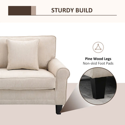 Modern 3 Seater Sofa, Corduroy Fabric, Pine Wood Legs, Beige 3-Seater Sofas at Gallery Canada